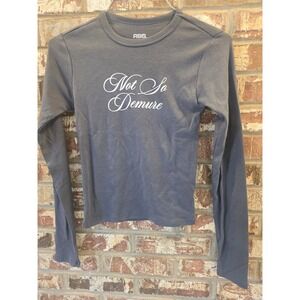 RSQ Womens Gray Long Sleeve T Shirt Not So Demure Top Size S